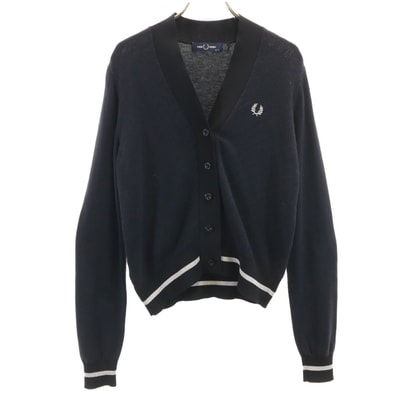 FRED PERRY フレッドペリー 長袖 Vネック ニットカーディガン 10 ブラック