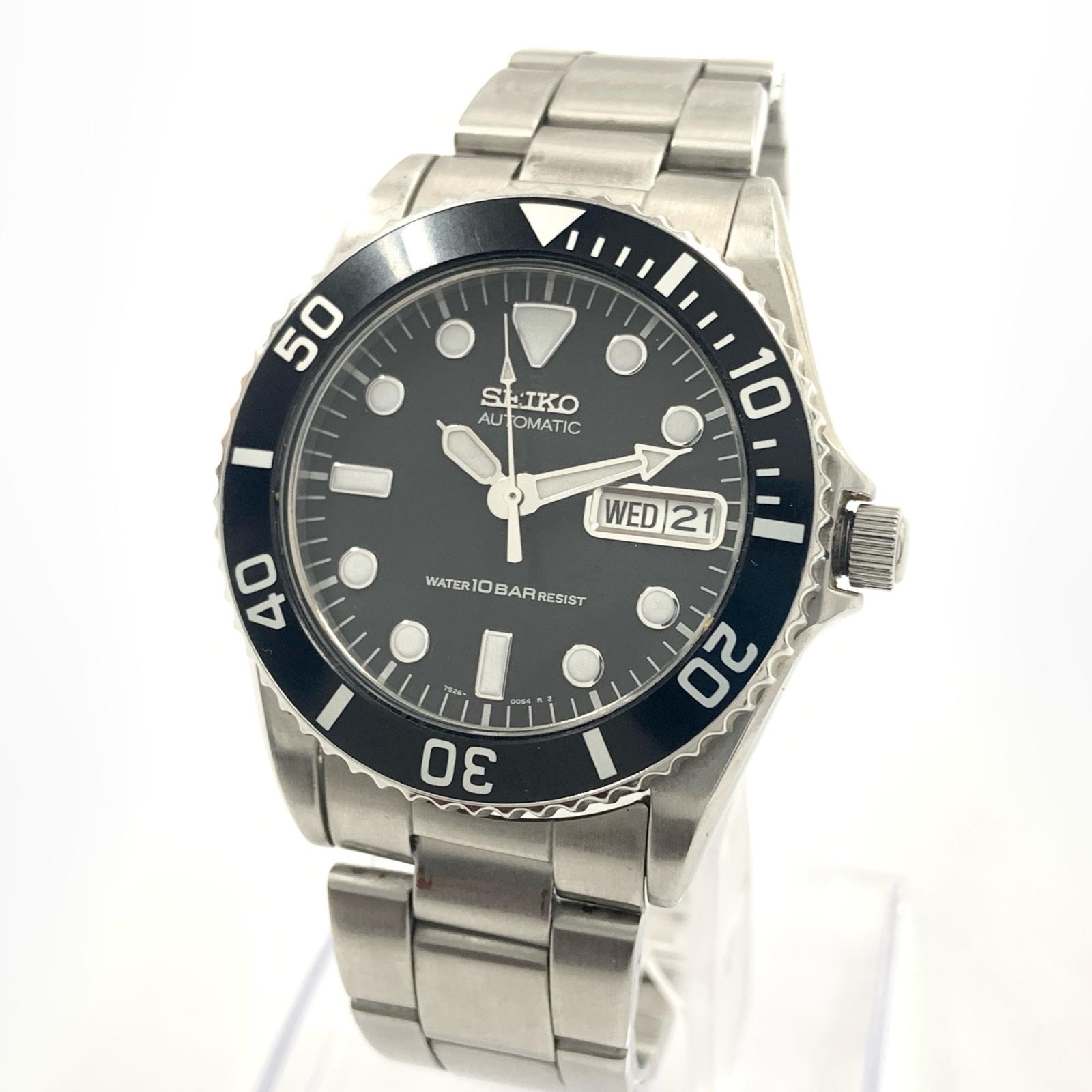 SEIKO セイコー 7S26-0050 自動巻き デイデイト ダイバー 腕時計 SKX0237 シルバー x ブラック 日差+70前後 ジャンク品 現状渡し