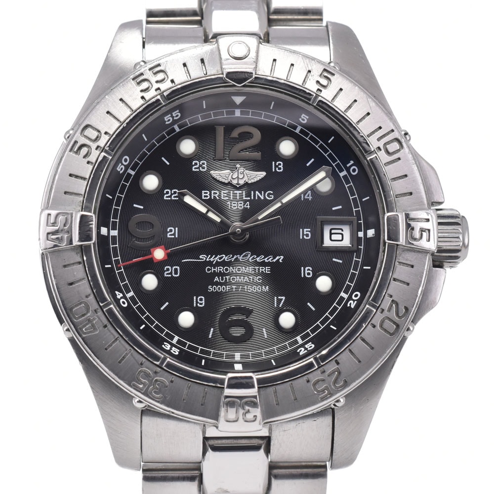 ブライトリング BREITLING A17360 スーパーオーシャン スチールフィッシュ デイト ブラック 自動巻き メンズ 良品 箱付き 腕時計 A#149362