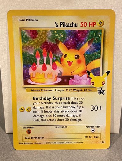 _のピカチュウ(お誕生日ピカチュウ)【英語版】(ソード&シールド「セレブレーションズ」)