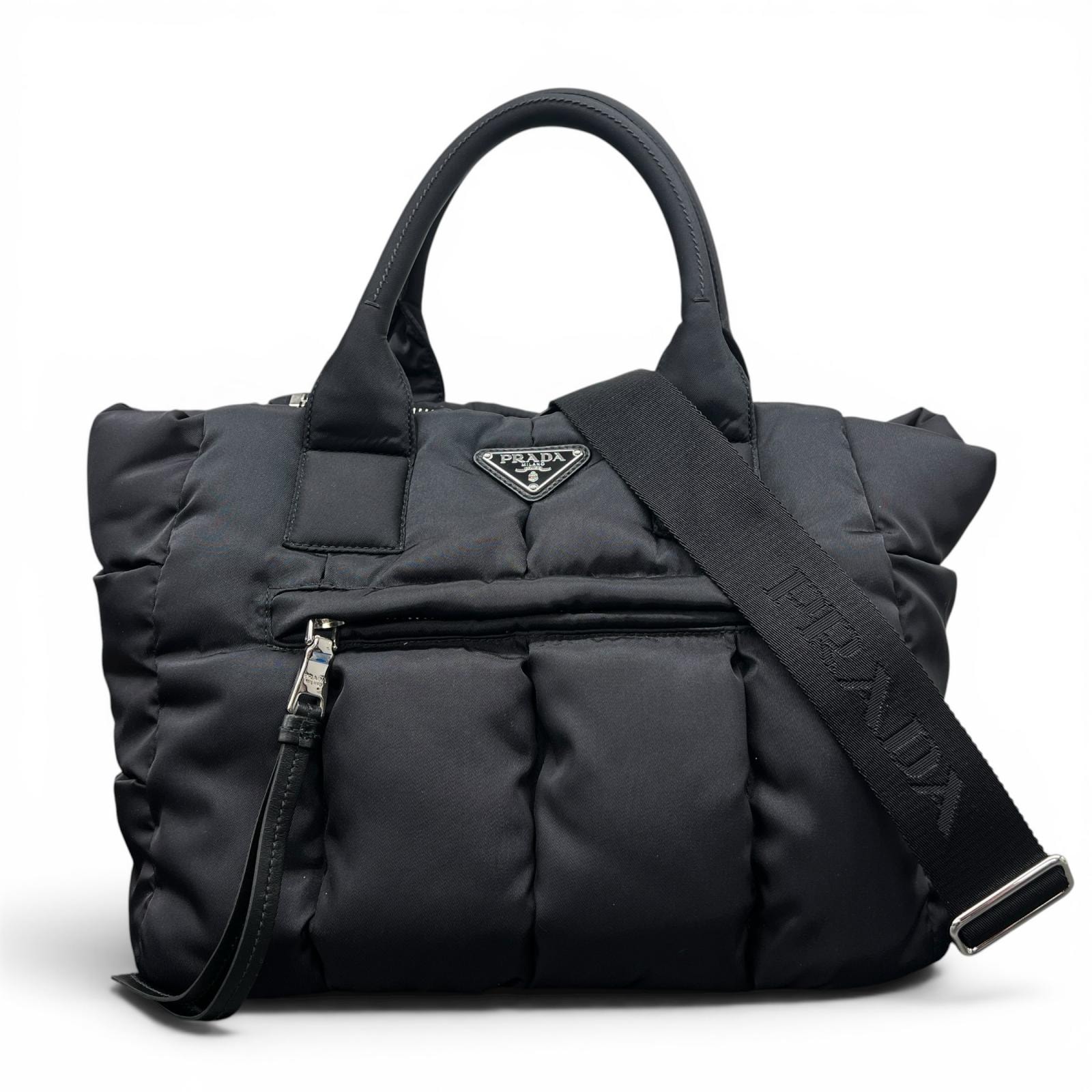 PRADA 極美品 プラダ TESSUTO BOMBER テスートボンバー トライングルロゴ 2way ハンドバッグ ショルダーバッグ B2636L ナイロン 三角プレート ロゴプレート キルティング Aランク 鑑定済 中古 プラダバッグ