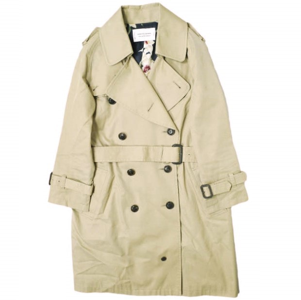 beautiful people x UNITED ARROWS ビューティフルピープル ユナイテッドアローズ 別注 日本製 コットンツイルトレンチコート 1351103402 140 ベージュ 裏地花柄 アウター g15491