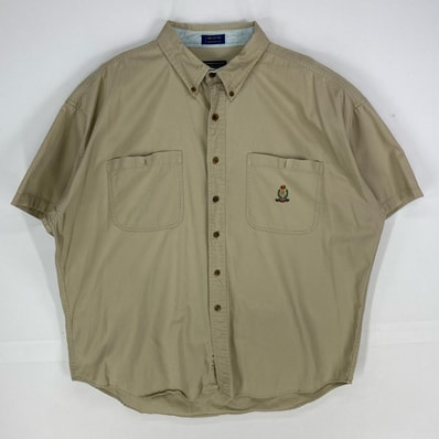 古着 90's/90年代 チャップスラルフローレン CHAPS RALPHLAUREN 半袖シャツ ボタンダウン ワンポイント XL ベージュ系 メンズ
