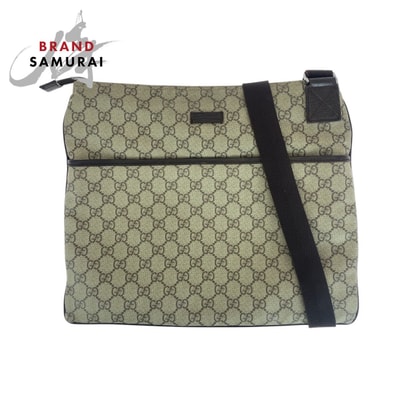 GUCCI グッチ グレー ブラウン シルバー金具 GGスプリームキャンバス レザー/ ショルダーバッグ ポシェット 506457 【中古】