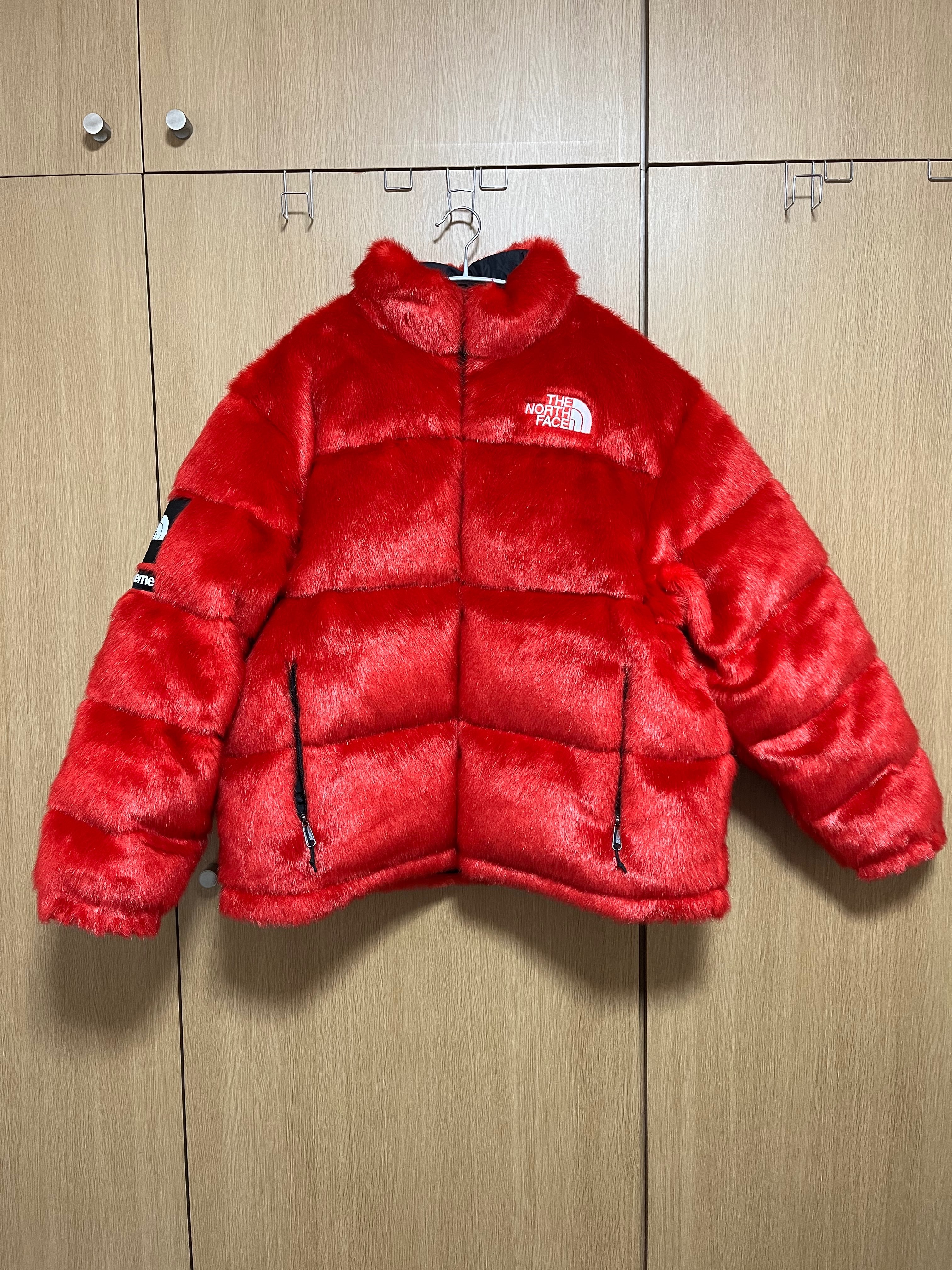 Supreme x The North Face Faux Fur Nuptse Jacket "Red"