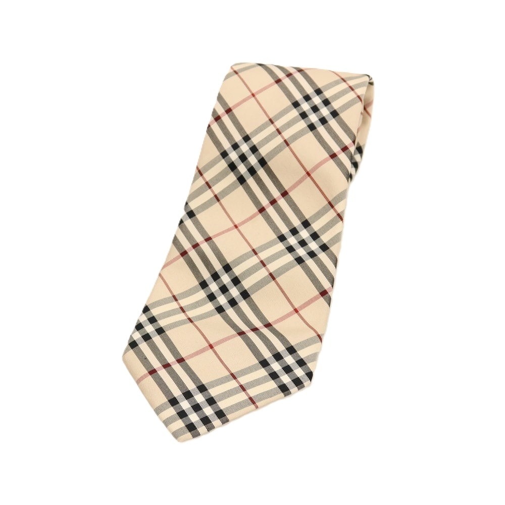 【中古】バーバリーロンドン BURBERRY LONDON シルク チェック柄ネクタイ ライトベージュxブラック【メンズ】