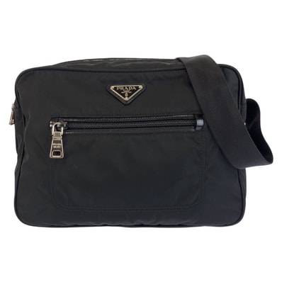 美品 PRADA プラダ テスート 三角ロゴプレート ブラック 黒 シルバー金具 ナイロン ショルダーバッグ ポシェット 603313 【中古】