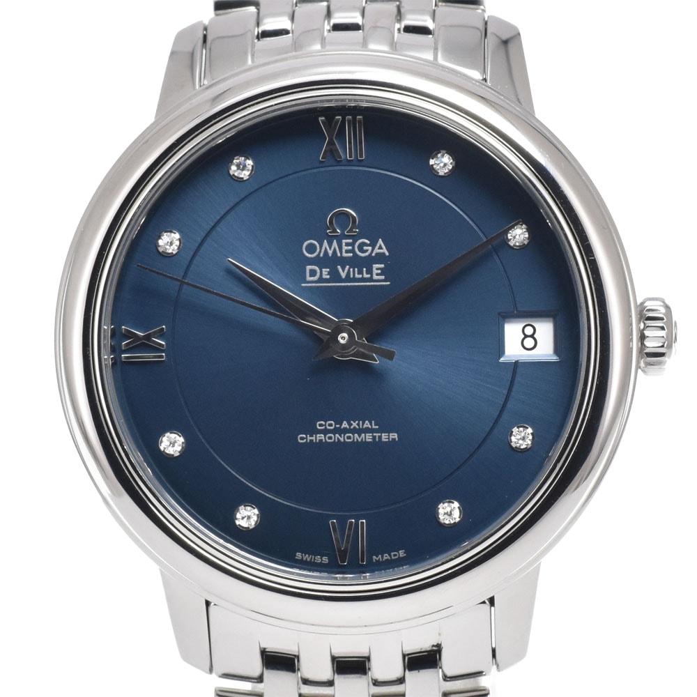 オメガ OMEGA 424.10.33.20.53.001 デビル プレステージ 8P ダイヤモンド ブルー 自動巻き レディース 美品 保証書付き 腕時計 M#151082