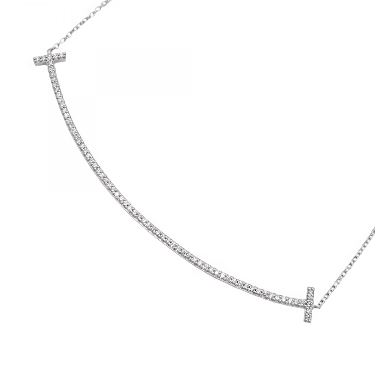 【6jdb0415-04】ティファニー ネックレス Tスマイル ラージ K18WG ホワイトゴールド ダイヤモンド【中古】レディース