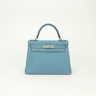 エルメス HERMES ケリー28 ケリー 28 バッグ トートバッグ トリヨンクレマンス ブルージーン Bleu Jean ブルー Blue 青 シルバー金具 ハンドバッグ V字金具 新型金具