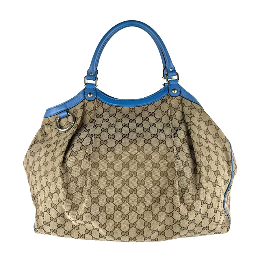 グッチ GUCCI ハンドバッグ レザー/GGキャンバス ブルー/ブラウン レディース 211943【中古】 z9418