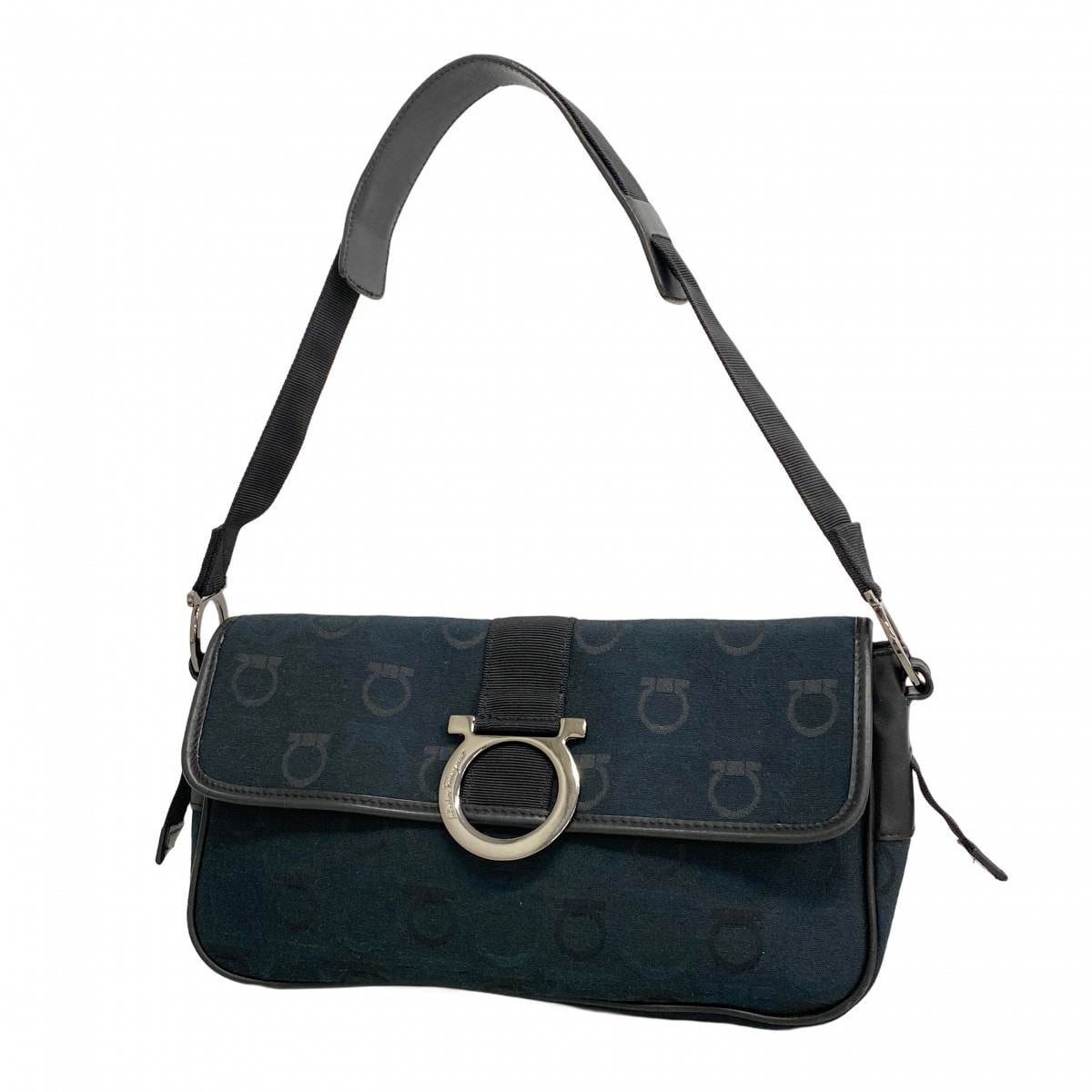 【6db2218】サルヴァトーレフェラガモ ショルダーバッグ ガンチーニ キャンバス ダークグリーン シルバー金具【中古】レディース