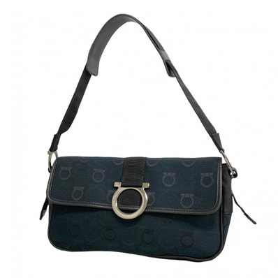 【6db2218】サルヴァトーレフェラガモ ショルダーバッグ ガンチーニ キャンバス ダークグリーン シルバー金具【中古】レディース