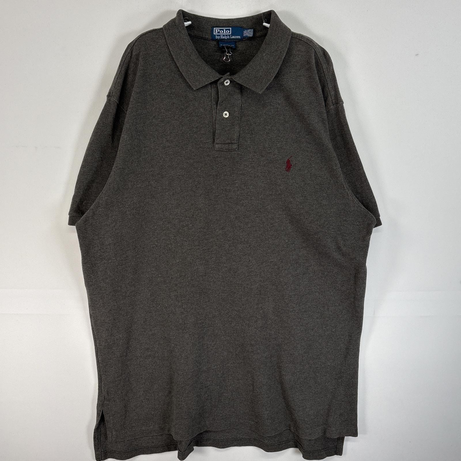 古着 90's/90年代 ポロバイラルフローレン Polo by Ralph Lauren 鹿の子 半袖 ポロシャツ ロゴ 刺繍 2ボタン 大きいサイズ 14041  グレー 無地 メンズ