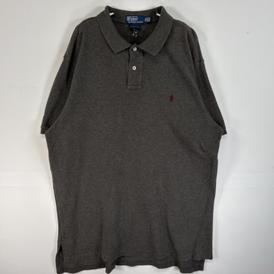 古着 90's/90年代 ポロバイラルフローレン Polo by Ralph Lauren 鹿の子 半袖 ポロシャツ ロゴ 刺繍 2ボタン 大きいサイズ 14041 グレー 無地 メンズ