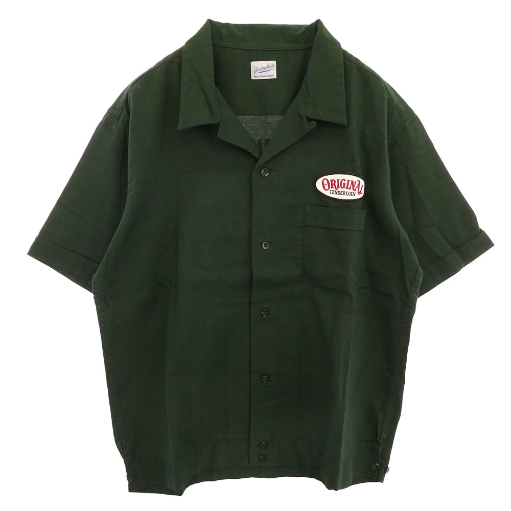 TENDERLOIN テンダーロイン 半袖シャツ T-BOWLS SHT 1 SHORT ロゴワッペン 半袖 オープンカラー ボーリングシャツ グリーン グリーン系 M【中古】