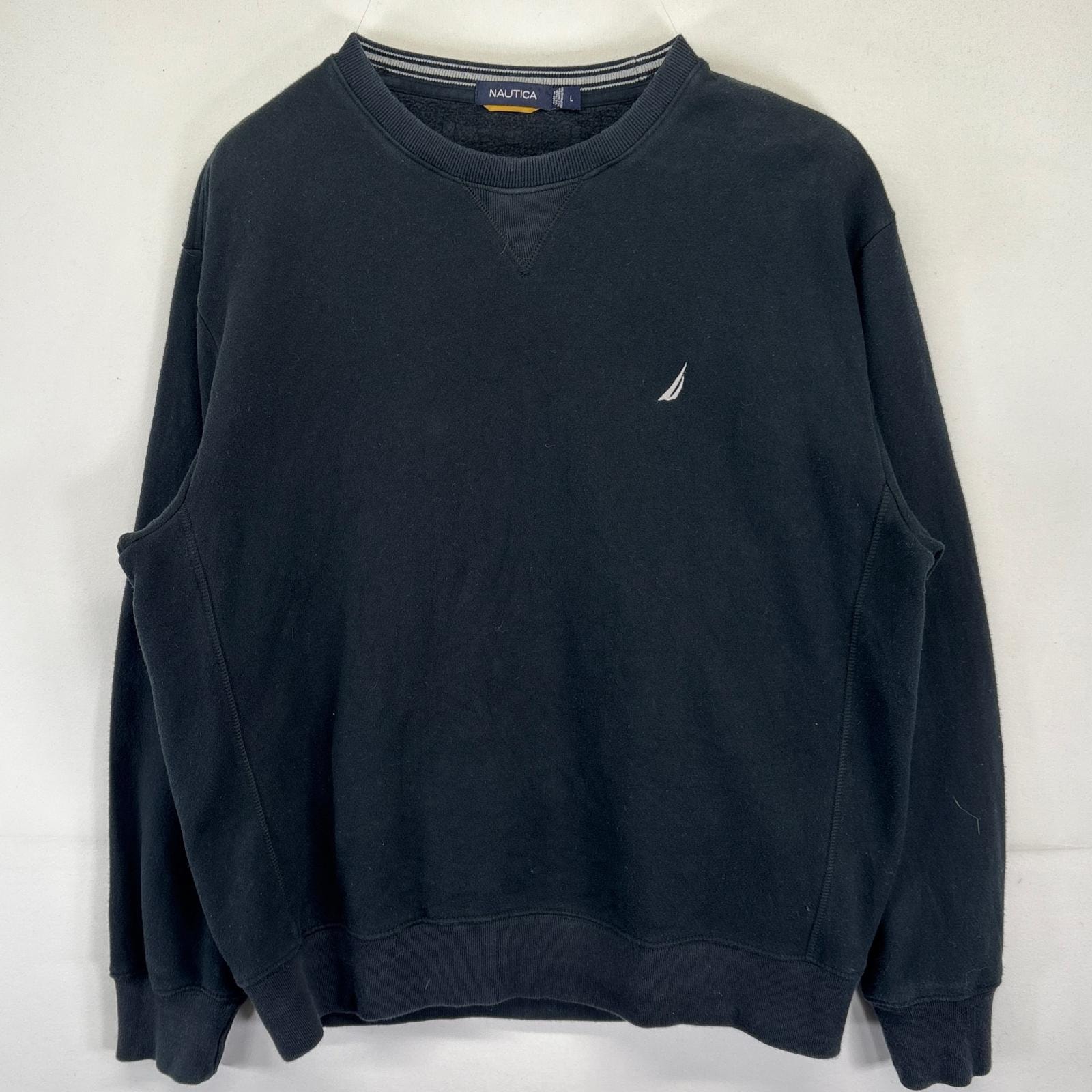 古着 ノーティカ NAUTICA スウェット ワンポイントロゴ刺繍 クルーネック トレーナー リバースタイプ L  ブラック メンズ