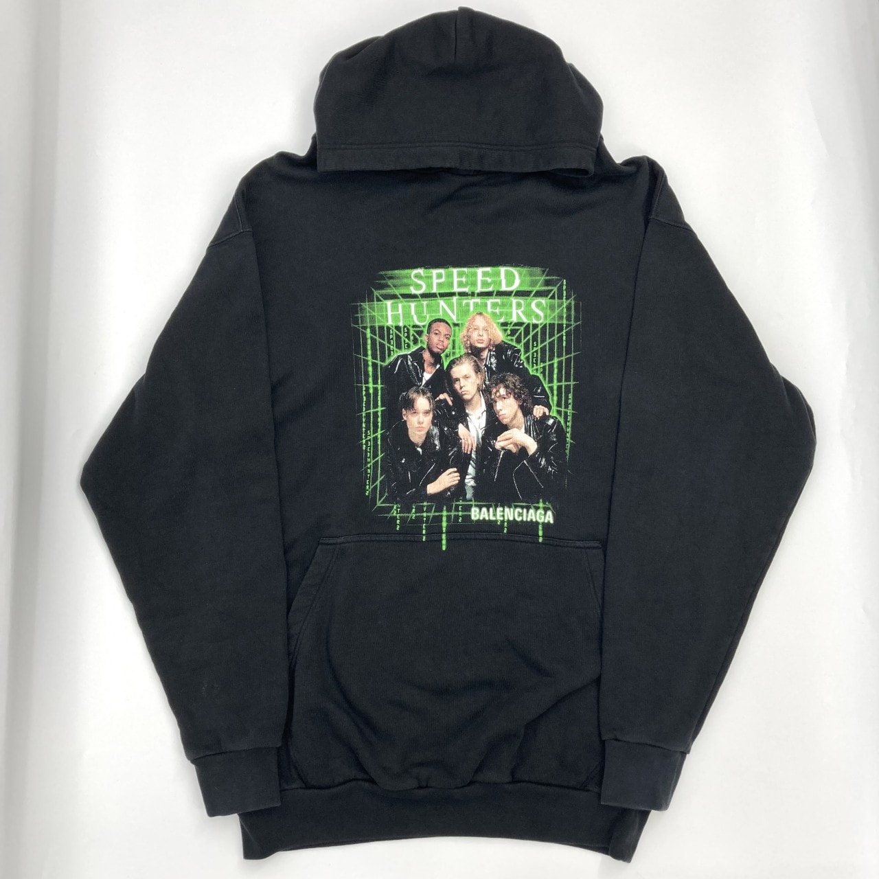 BALENCIAGA(バレンシアガ) Speedhunters Oversized Hooded カンガルーポケット XS 559367 パーカー ブラック×ネオングリーン