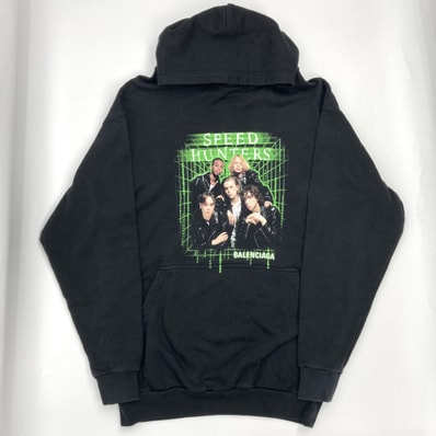 BALENCIAGA(バレンシアガ) Speedhunters Oversized Hooded カンガルーポケット XS 559367 パーカー ブラック×ネオングリーン