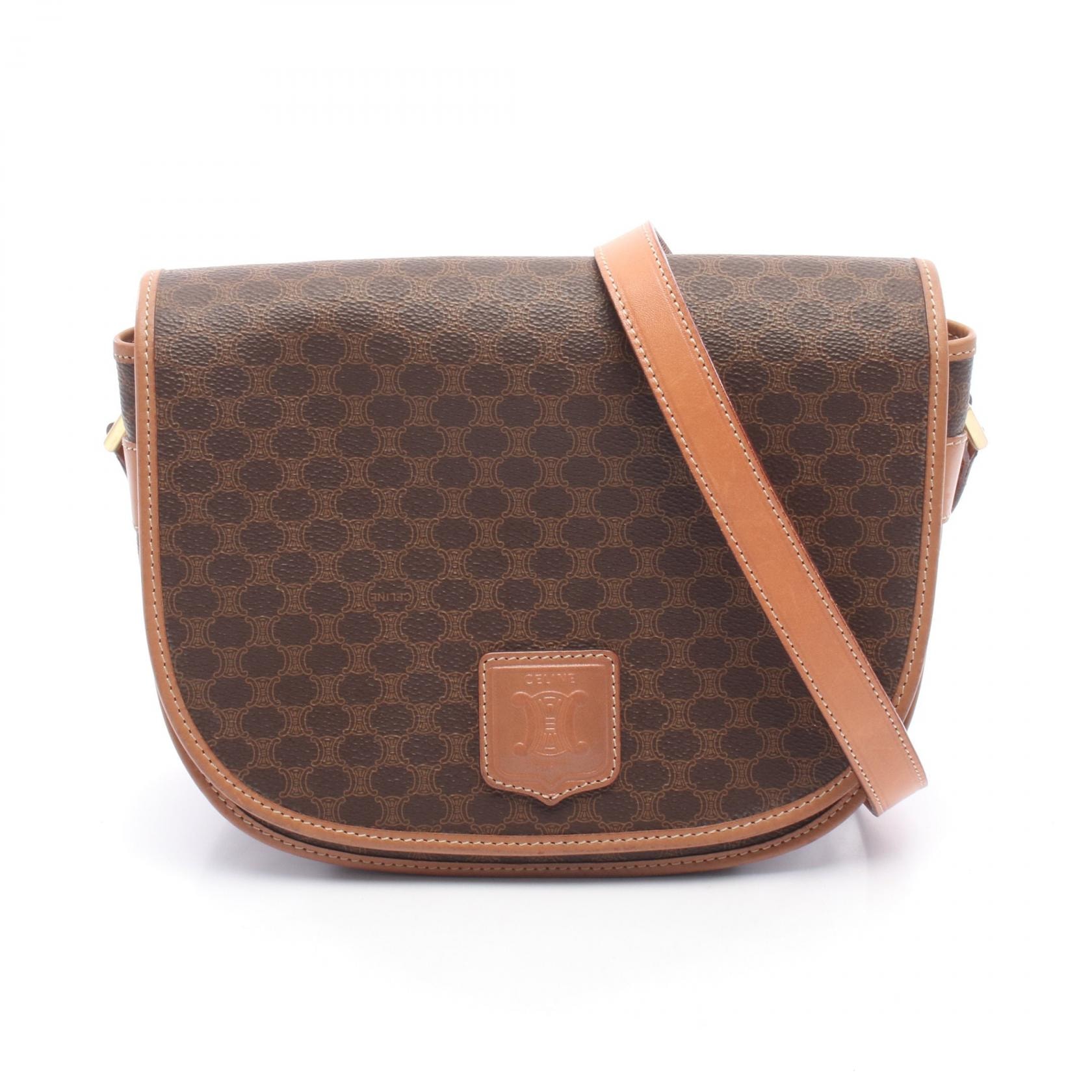 セリーヌ CELINE マカダム ショルダーバッグ バッグ PVCコーティングキャンバス レザー レディース ブラウン系 【中古】