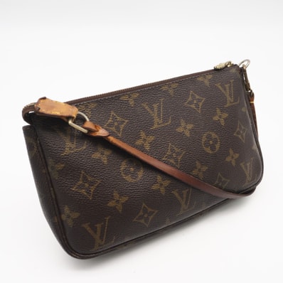 LOUIS VUITTON ルイ・ヴィトン モノグラム ポシェットアクセソワール M51980 ポーチ ブラウン コーティングキャンバス レザー レディース