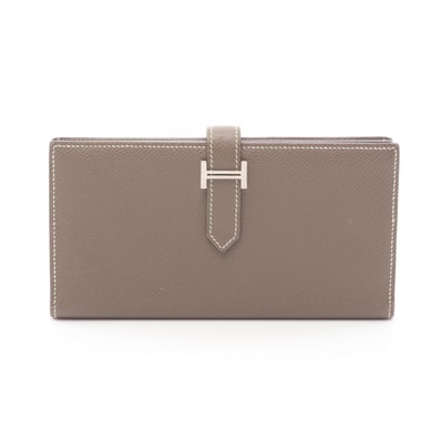 エルメス HERMES ベアンスフレ 二つ折り長財布 財布 レザー カーフ(牛革) ヴォーエプソン ヴォーエプソン エトゥープ □Q刻印(2013年製造) レディース グレー系 【中古】