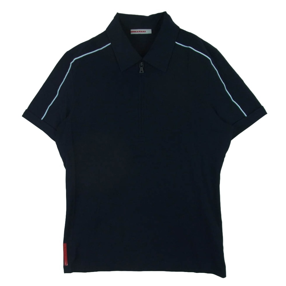 PRADA SPORTS プラダスポーツ 00s パイピング ハーフジップ 半袖 ポロシャツ ポルトガル製 ダークネイビー系 L【中古】