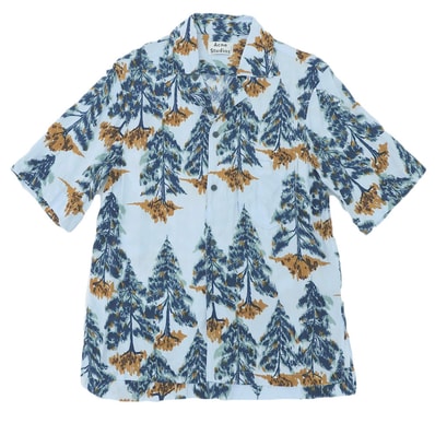 アクネ ストゥディオズ 19SS 美品 ツリー柄 オープンカラー 半袖シャツ トップス メンズ ライトブルー 44 44