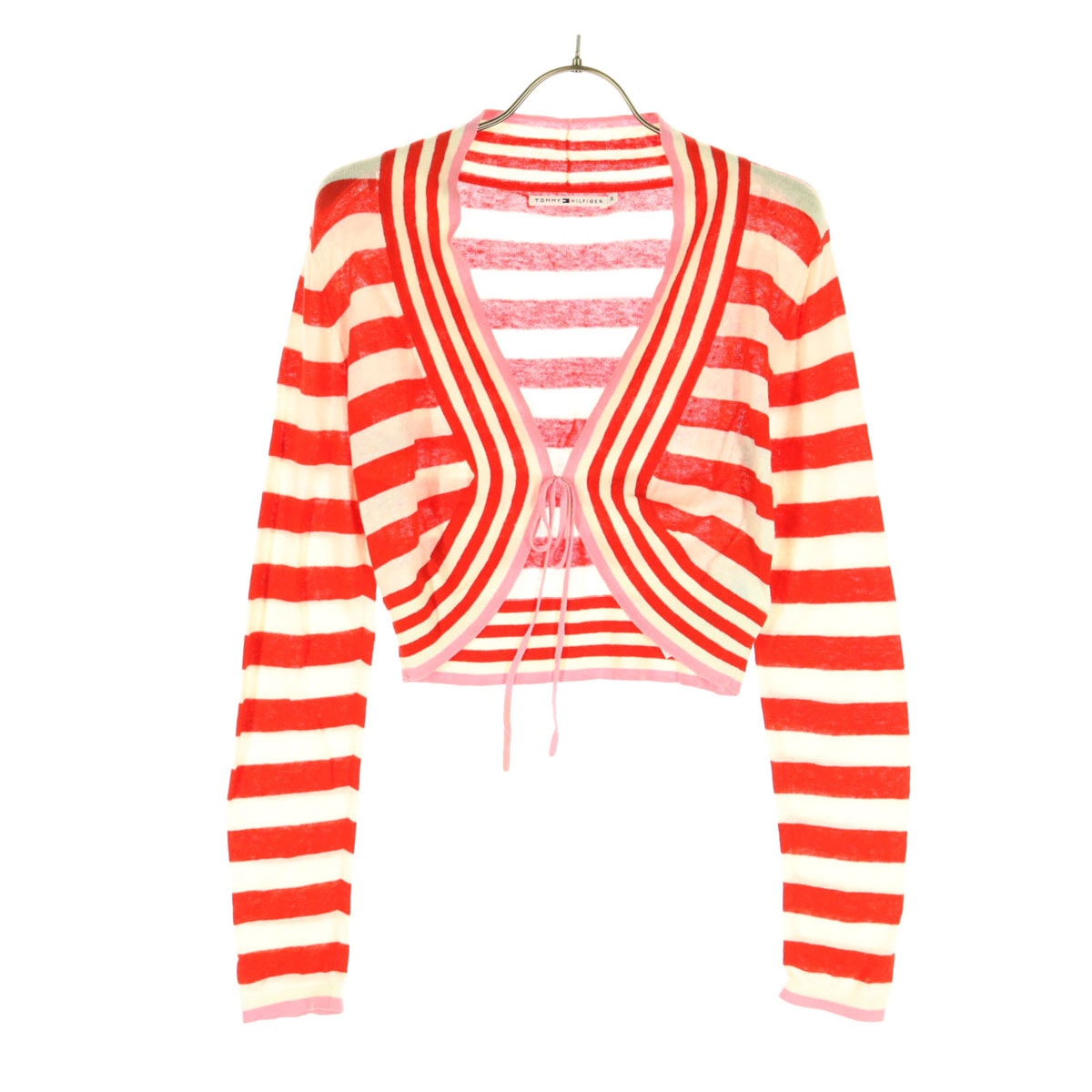 TOMMY HILFIGER トミーヒルフィガー ボーダー柄 長袖 カーディガン S レッド