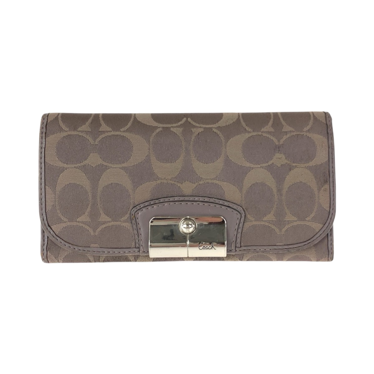 COACH コーチ シグネチャー グレー ベージュ シルバー金具 キャンバス レザー/ 長財布 ロングウォレット 600373 【中古】