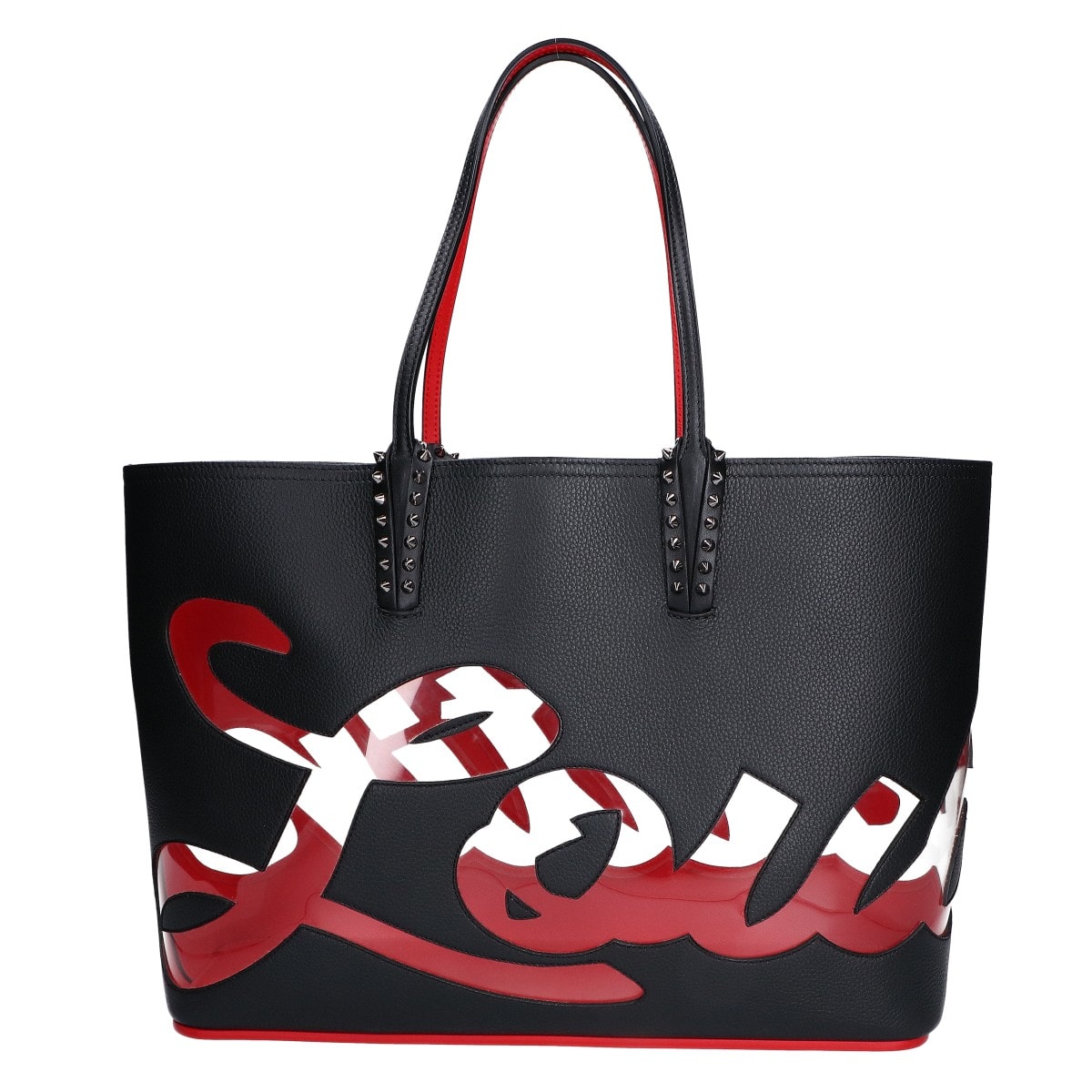 クリスチャンルブタン 新品同様 3195092 Cabata Logo CALF EMPIRE/PVC Tote Bag スパイクスタッズ カバタ ロゴ