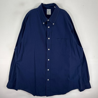 古着 ブルックスブラザーズ Brooks Brothers 長袖シャツ ボタンダウン 胸ポケット XL ネイビー系 無地 メンズ