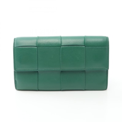 ボッテガヴェネタ BOTTEGA VENETA カセット マキシイントレチャート 二つ折り長財布 財布 レザー レディース グリーン系 【中古】