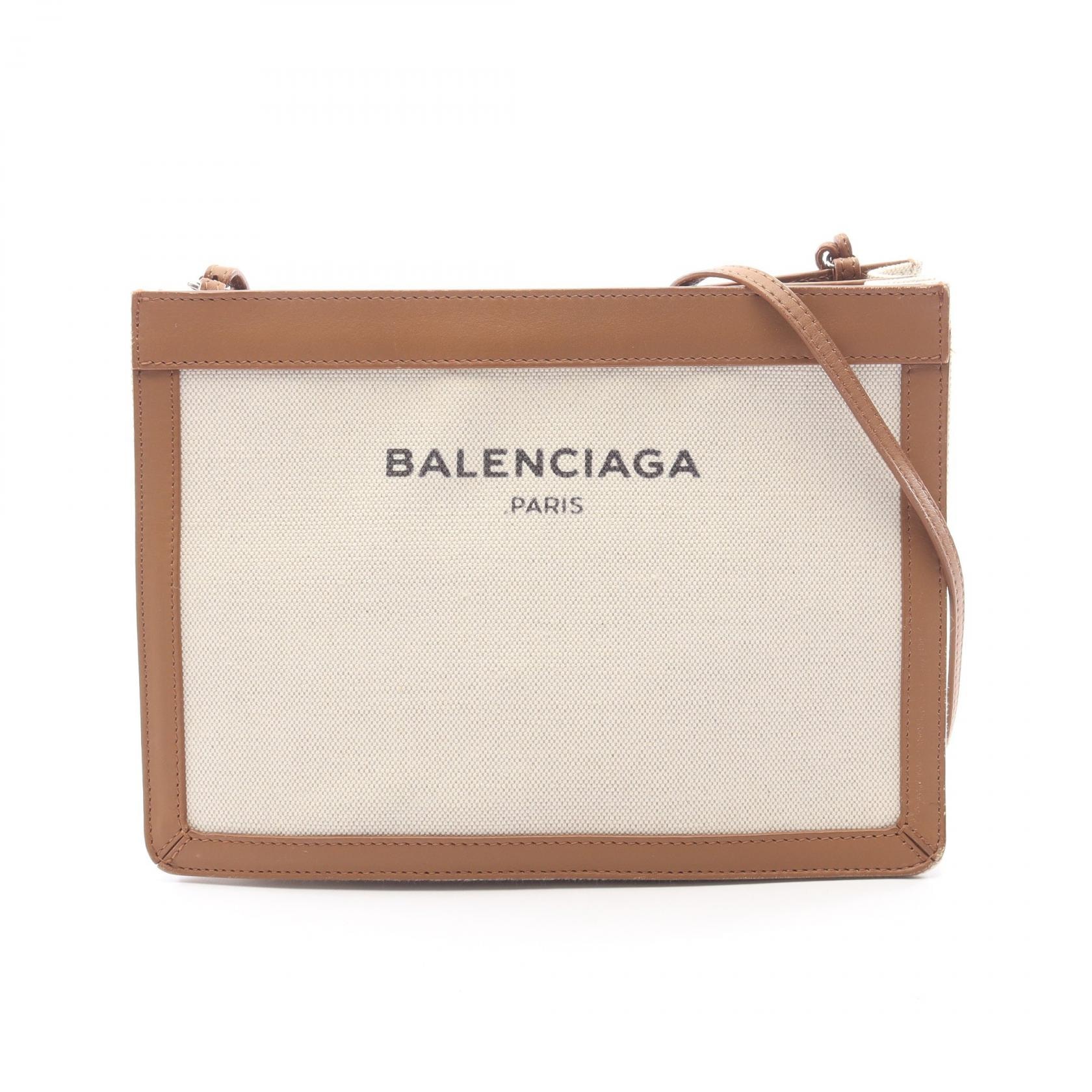 バレンシアガ BALENCIAGA ネイビー ポシェット ショルダーバッグ バッグ キャンバス レザー レディース アイボリー系 / ブラウン系 339937 【中古】