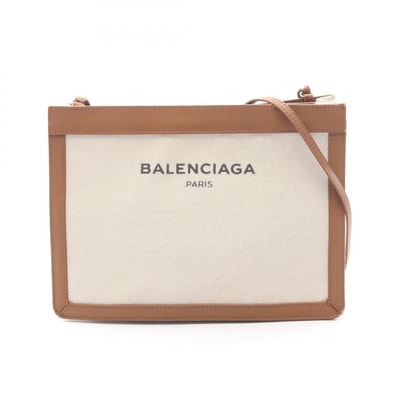 バレンシアガ BALENCIAGA ネイビー ポシェット ショルダーバッグ バッグ キャンバス レザー レディース アイボリー系 / ブラウン系 339937 【中古】