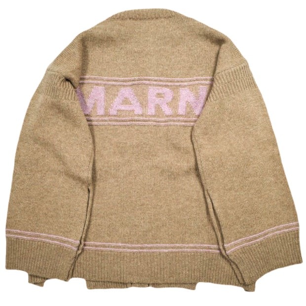 新品 MARNI マルニ 24AW VIRGIN WOOL LOGO CARDIGAN ヴァージンウールロゴカーディガン CDMD0309Q1 UFW608 36 BEIGE(00M20) 定価174,900円 キモノスリーブ ニット クルーネック トップス