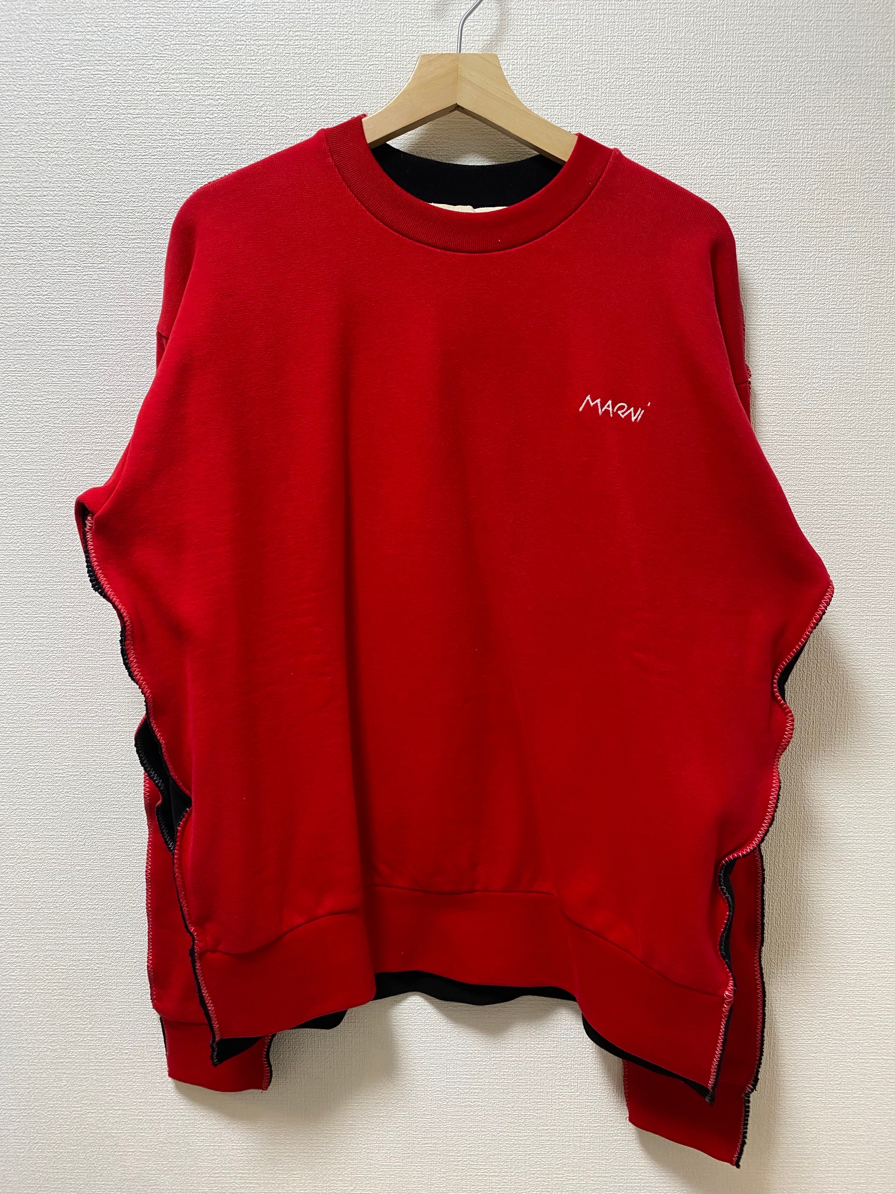 MARNI マルニ トレーナー FUMU0096QS UTC067 メンズ スウェット ツートン オーバーロックステッチ ロゴ刺繍 オーバーサイズ Y4526 スエット クルーネック 丸首 バイカラー/【2021年秋冬】