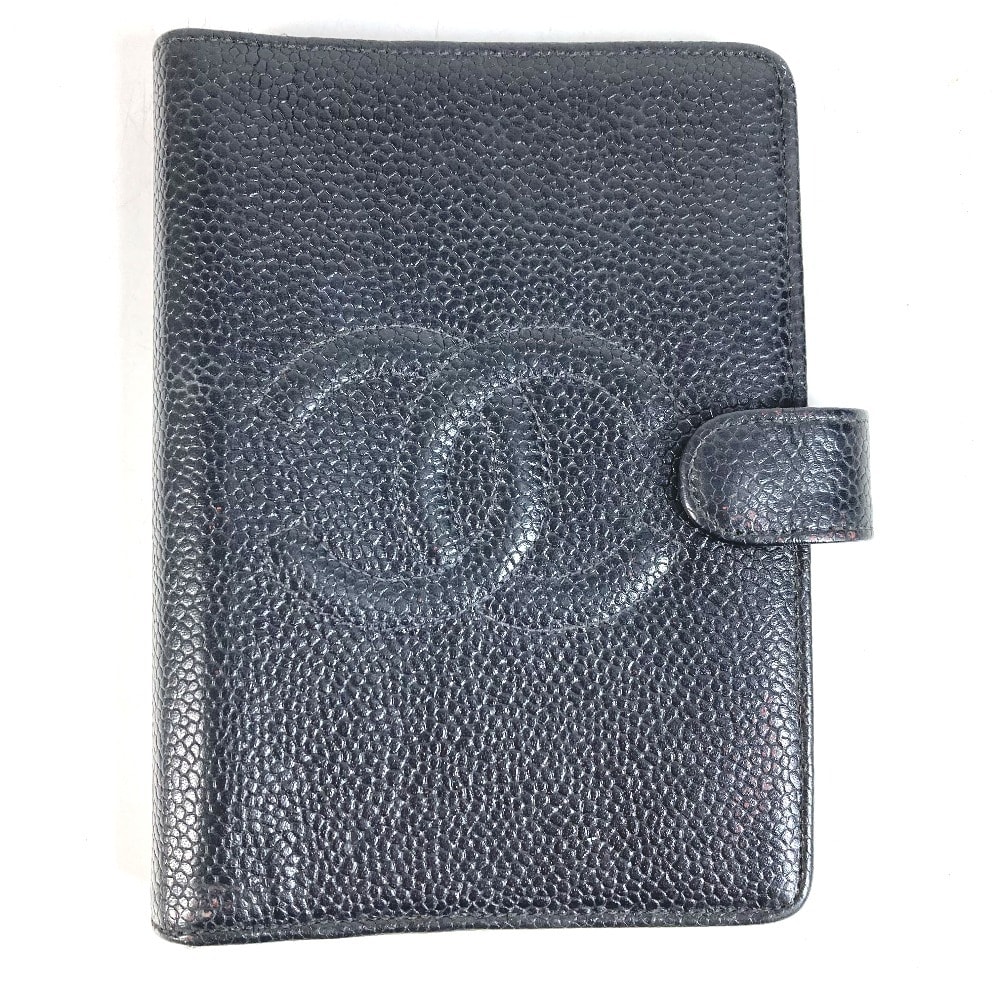 シャネル CHANEL CC ココマーク ロゴ ステーショナリー システム手帳 ケース 手帳カバー キャビアスキン ブラック
