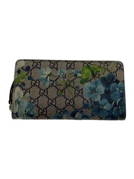GUCCI GG Blooms Supreme Zip Round Wallet "Blue"
