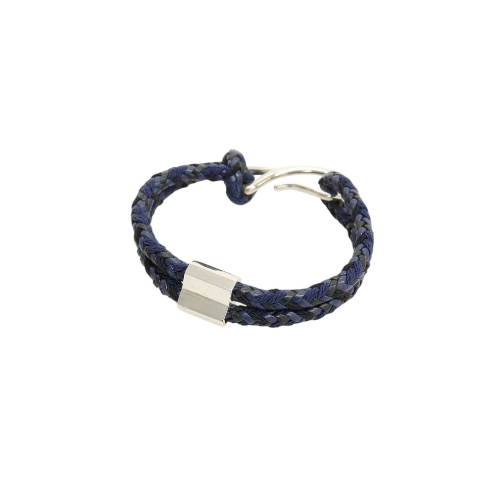 【中古】ボッテガヴェネタ BOTTEGAVENETA ナッパレザー×シルバー925 ブレスレット ネイビーxブラック【サイズM】【ユニセックス】