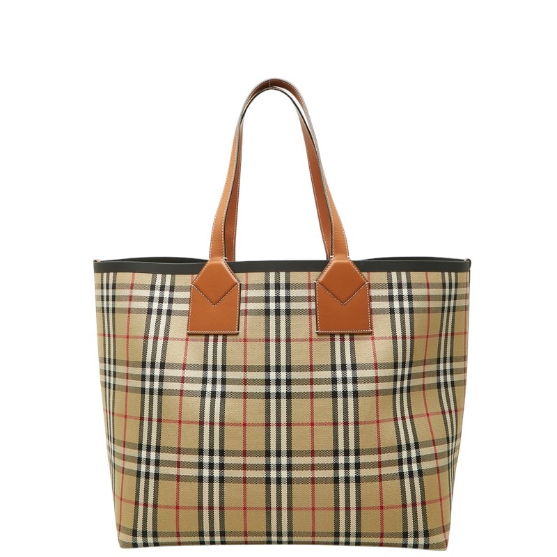 バーバリー ノバチェック ロンドントートバッグ ラージ トートバッグ ベージュ キャンバス レザー レディース BURBERRY 中古