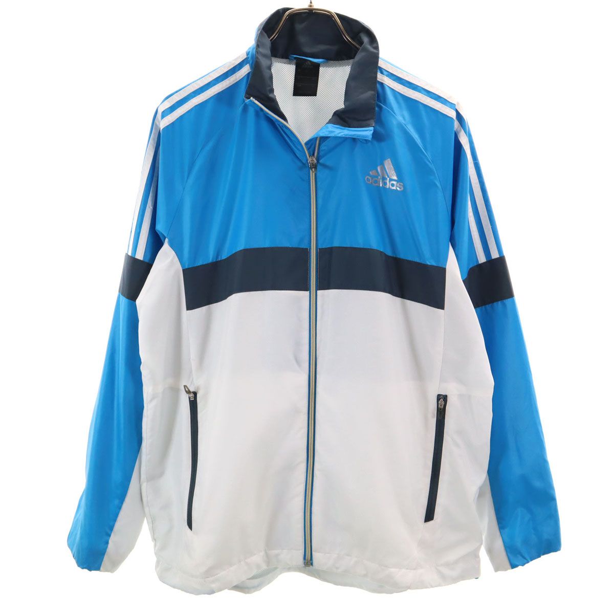 adidas アディダス ジップジャケット L ブルー系 裏メッシュ 3ライン