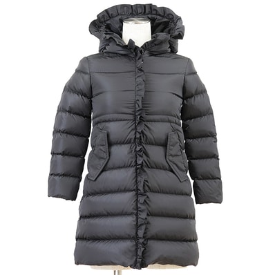 【美品】MONCLER モンクレール ダウンジャケット VENNAL サイズ 8anni 130cm キッズ 2020年製 ロゴワッペン フリル ジップアップ フード アウター グレー 灰色 モルドバ製