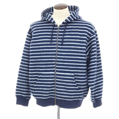 【中古】シュプリーム Supreme 2023年秋冬 Brushed Zip Up Hooded Sweatshirt ボーダー ジップアップ パーカー ネイビーxホワイト【サイズL】【メンズ】