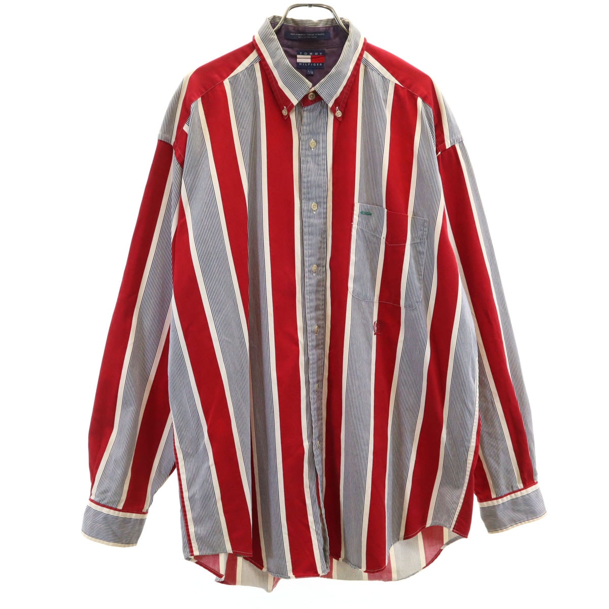 TOMMY HILFIGER トミーヒルフィガー 90s オールド ストライプ柄 長袖 ボタンダウンシャツ L レッド