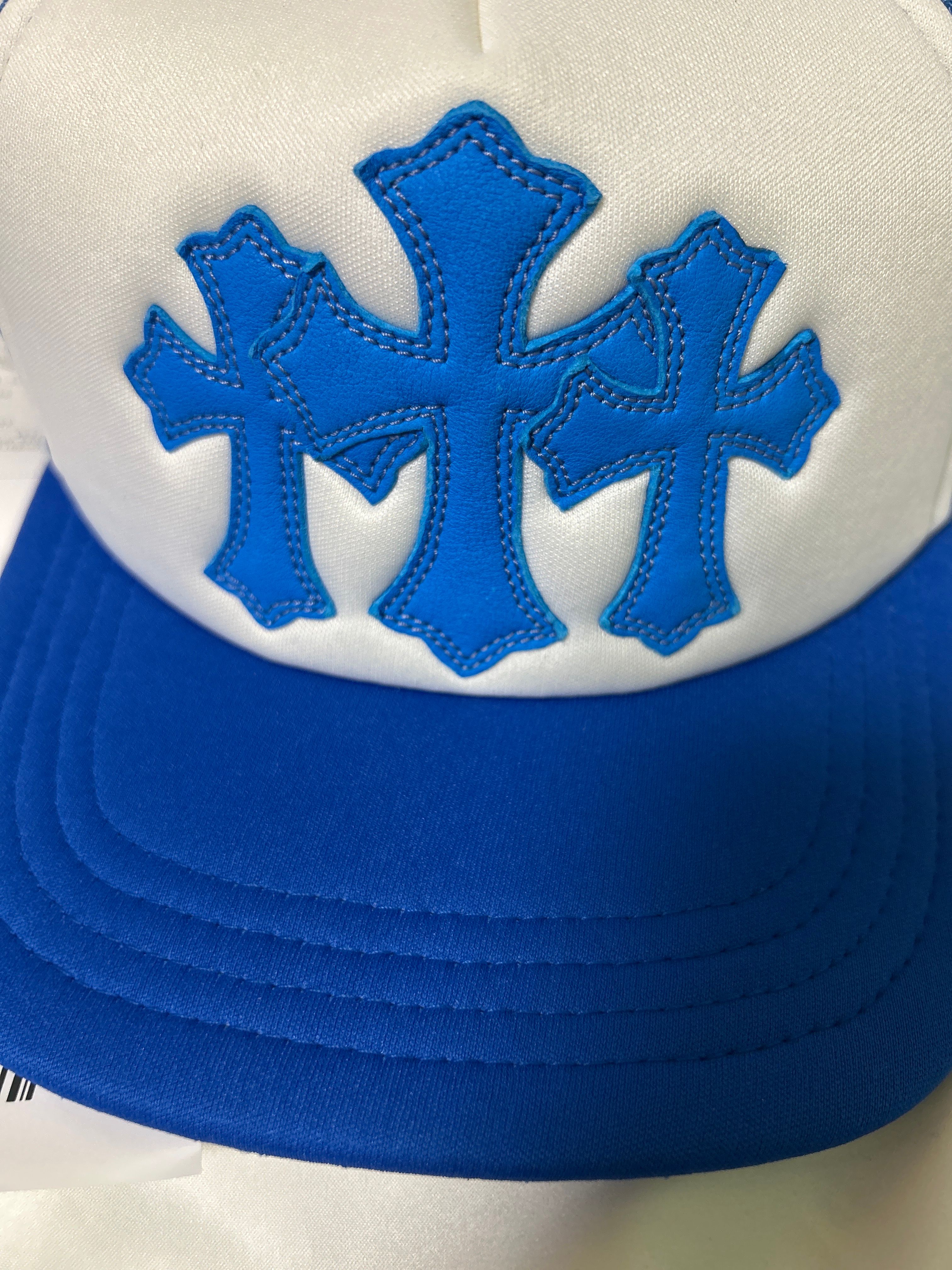 Chrome Hearts 3 Cemetery Cross Patch Trucker Hat "Blue"