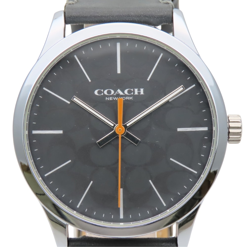 【中古】 コーチ 腕時計 バクスター CA.118.2112.1640 シグネチャー ステンレススチール レザー シルバー ダークグレー 文字盤ブラック グレー メンズ 男性 COACH