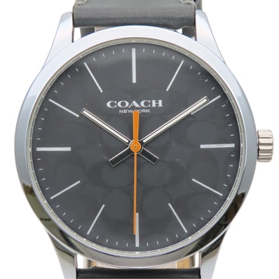 【中古】 コーチ 腕時計 バクスター CA.118.2112.1640 シグネチャー ステンレススチール レザー シルバー ダークグレー 文字盤ブラック グレー メンズ 男性 COACH