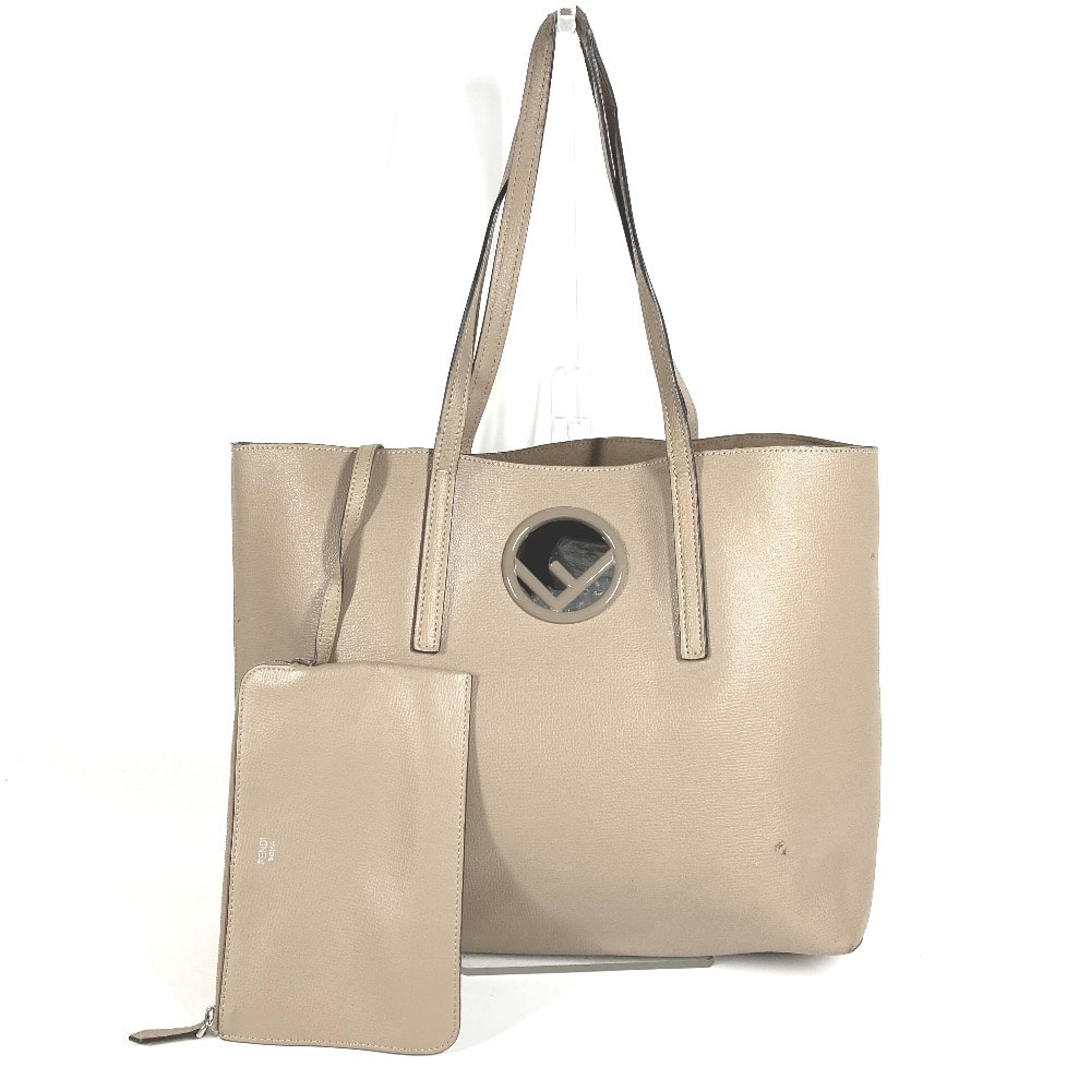 フェンディ FENDI ロゴ エフイズ  ポーチ付き カバン 肩掛け トートバッグ ショルダーバッグ レザー ベージュ
