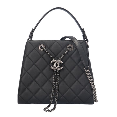 シャネル CCバケット ショルダーバッグ レザー ブラック レディース CHANEL 中古